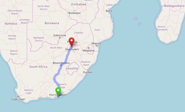 trajets en Afrique du sud